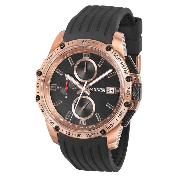 Magnum Accessories - MAGNUM GOLD‎ BROWN STAINLESS STEEL AND SILICONE CHRONOGRAPH WATCH MA3356855